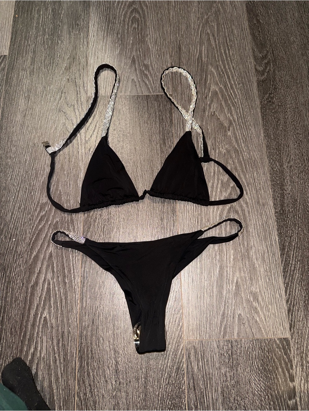 Meshki Black Triangle Bikini with Rhinestone Straps
